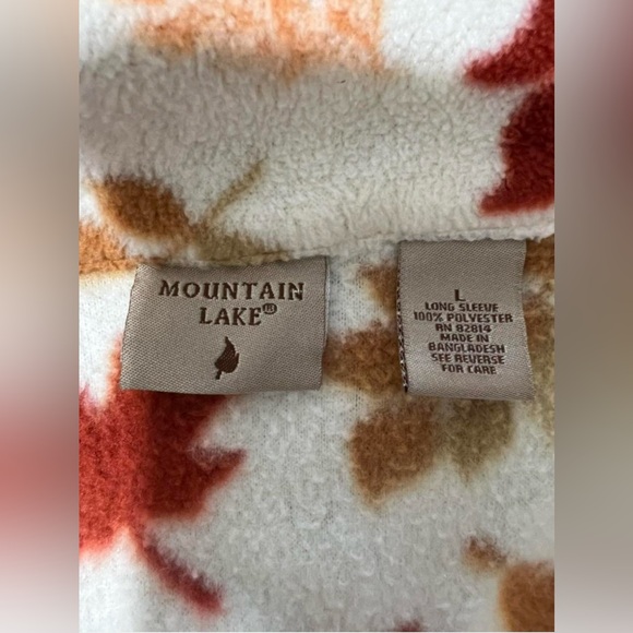 Vintage Mountain Lake autumn leaf print fleece zip up sweater - Picture 3 of 8